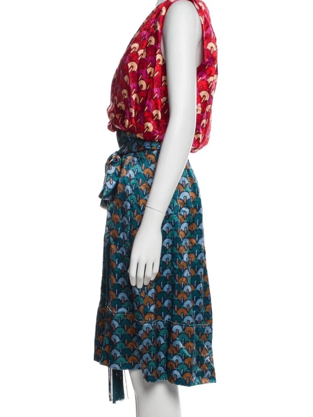 Tory Burch 100% Silk Blue & Red Printed A-Line Dress | Size 6